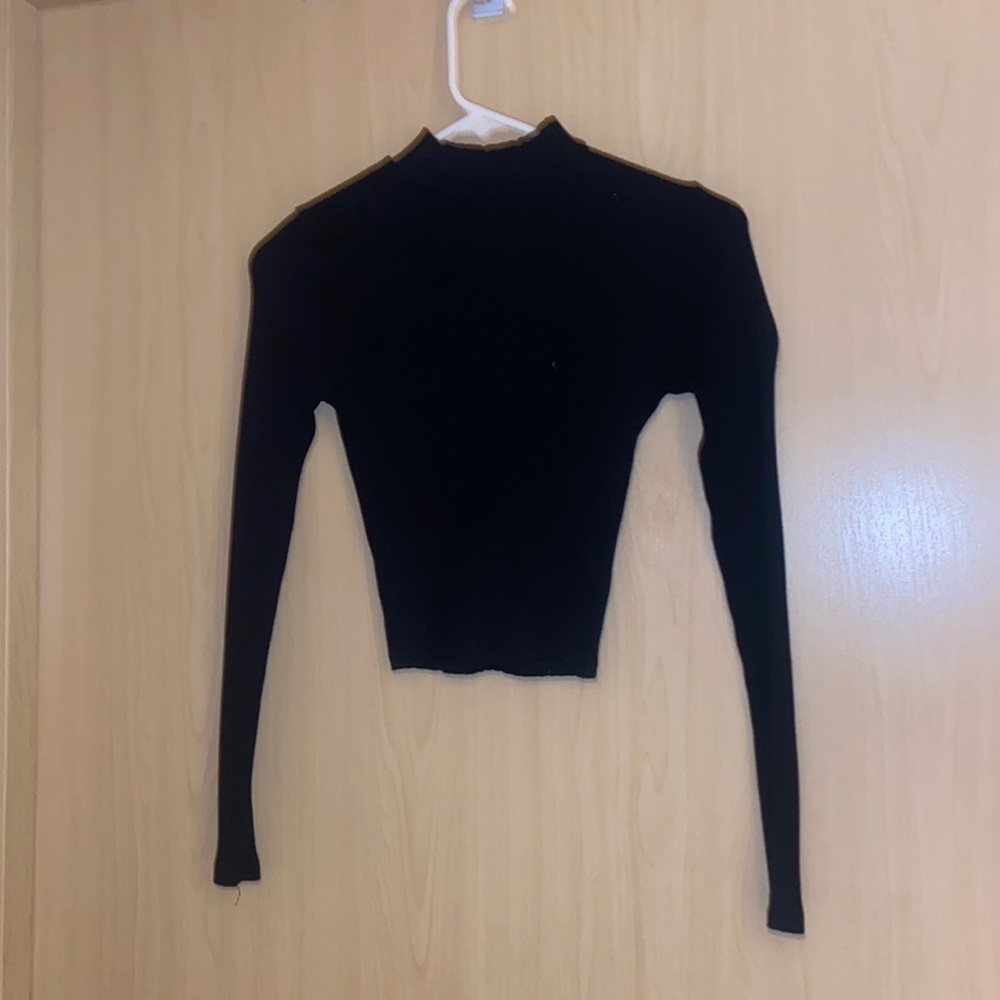 Black ribbed knit mock neck